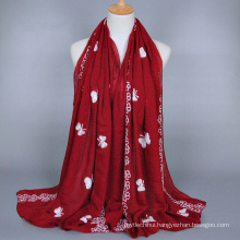 2017 wholesale butterfly hangzhou fashion cotton muslim hijab embroidered cotton scarf shawl